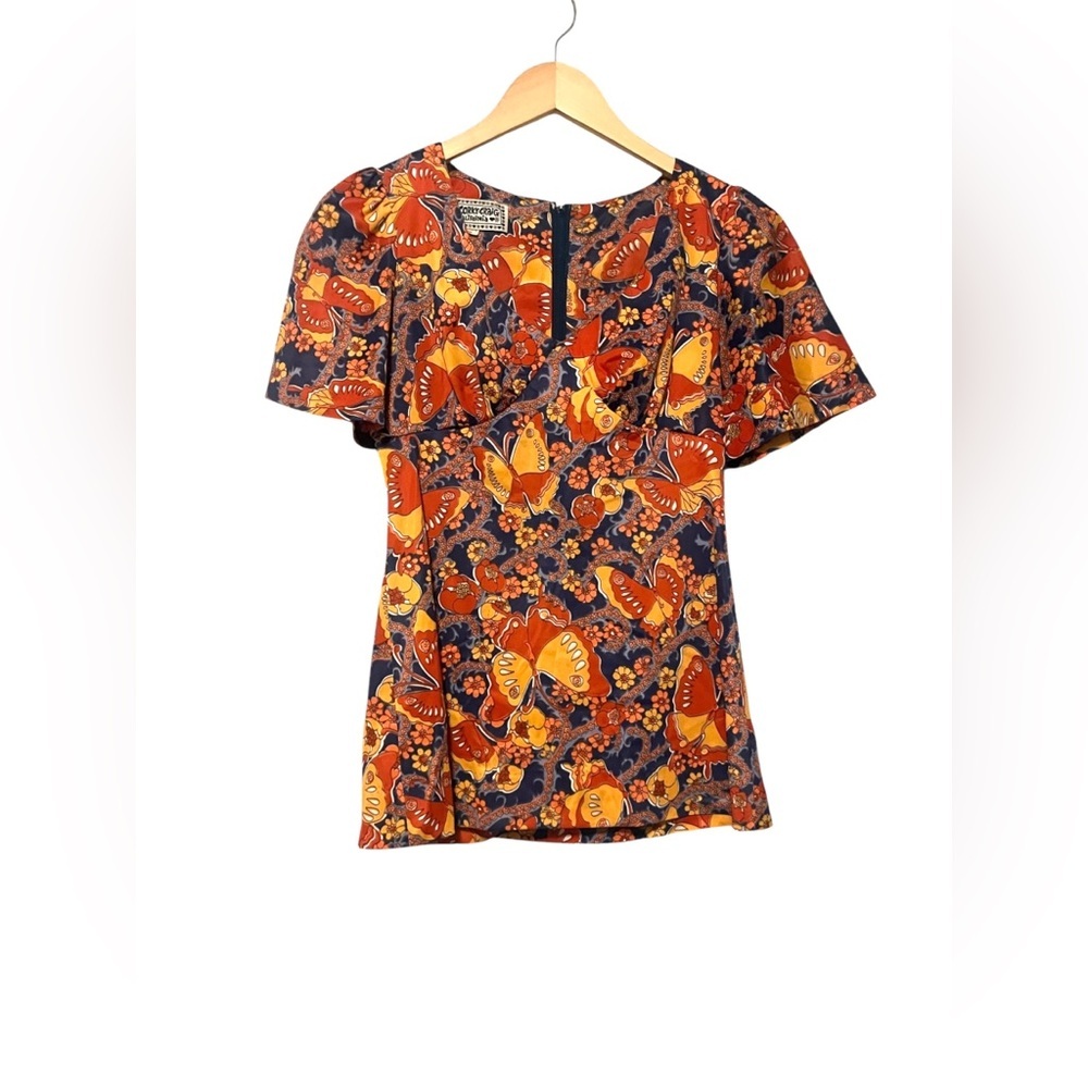 Corky Craig California vintage zip back floral butterfly top 1970s